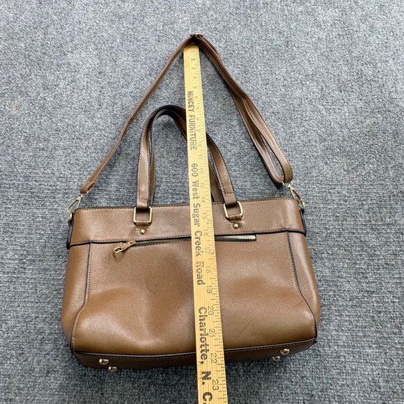 Huanying Shiyong Deligaopiju Brown Leather Tote Bag Zipper Closure Dual Handles - Picture 11 of 16